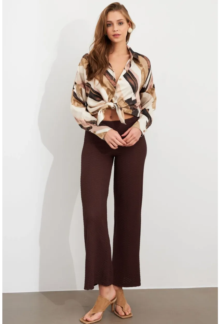 Kadın Kahverengi Gofre Pantolon ZH326