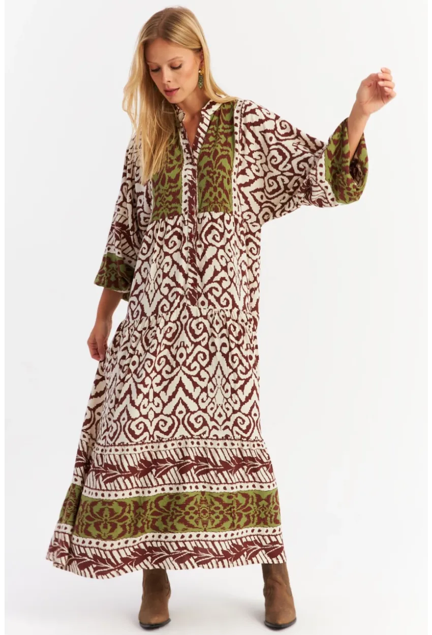 Kadın Kahverengi-Haki Volanlı Maxi Elbise MALO11