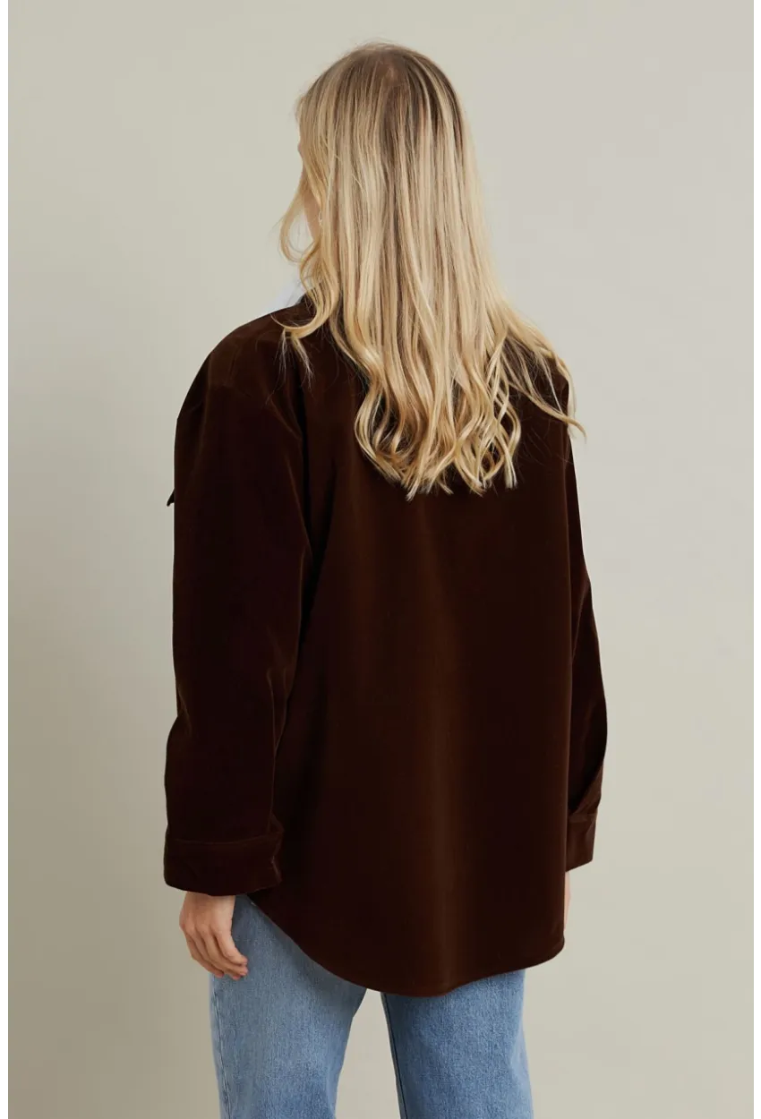 Kadın Kahverengi Kadife Gömlek MCAR1074