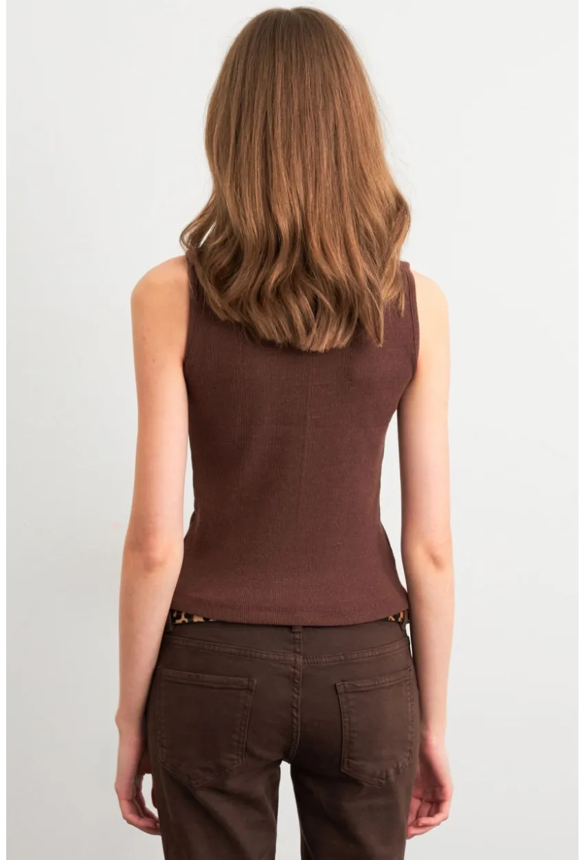 Kadın Kahverengi Kolsuz Bluz GA102