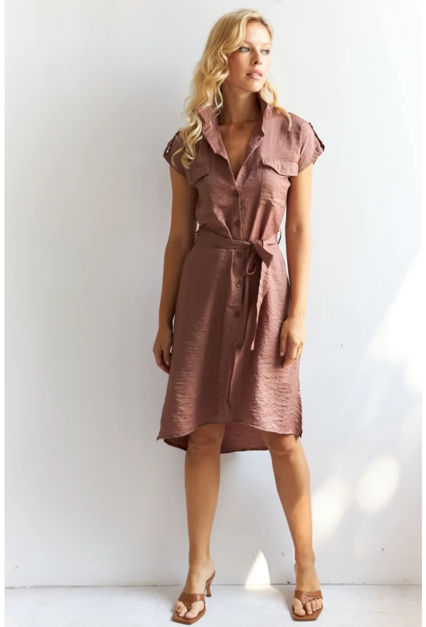 Kadın Kahverengi Midi Gömlek Elbise PP5509