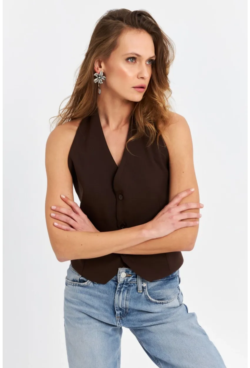 Kadın Kahverengi Sırtı Açık Yelek CAR1143