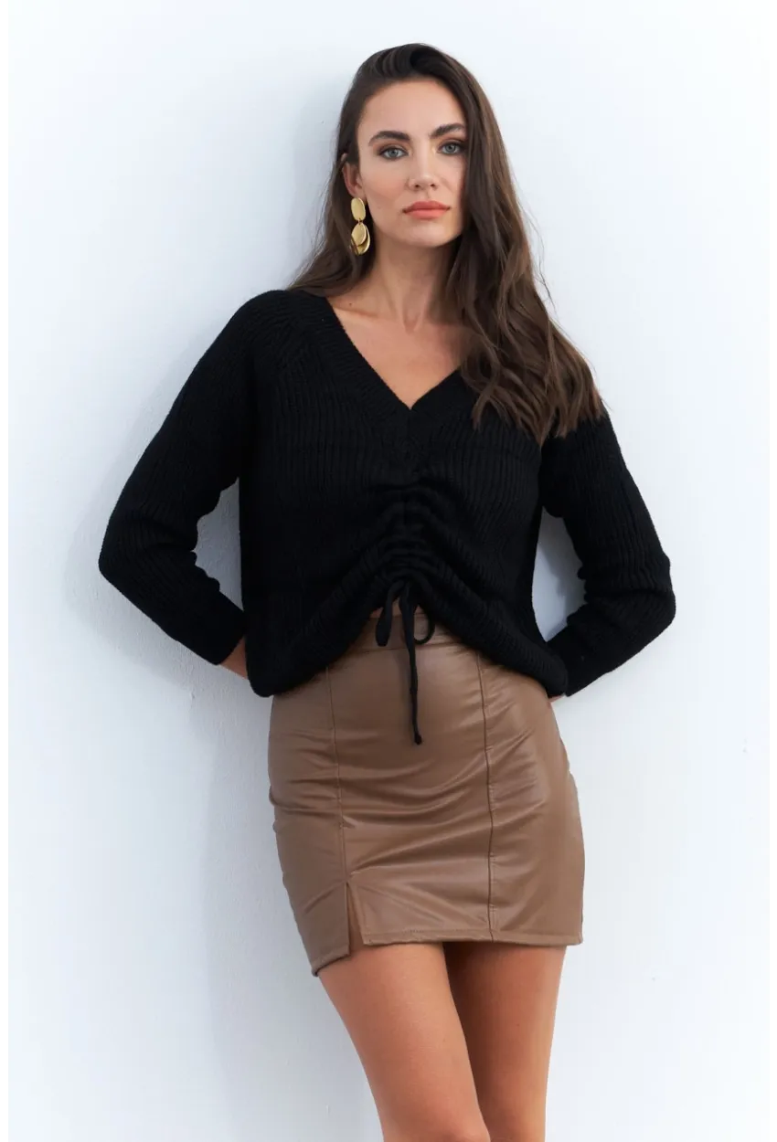 Kadın Kahverengi Suni Deri Mini Etek ELT3634