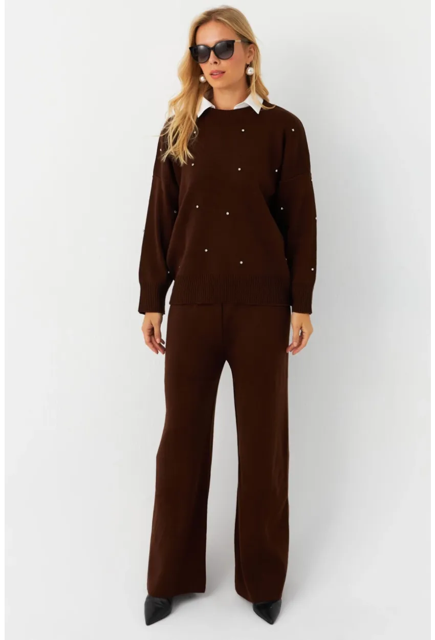 Kadın Kahverengi Taşlı Alt Üst Takım MYİL10