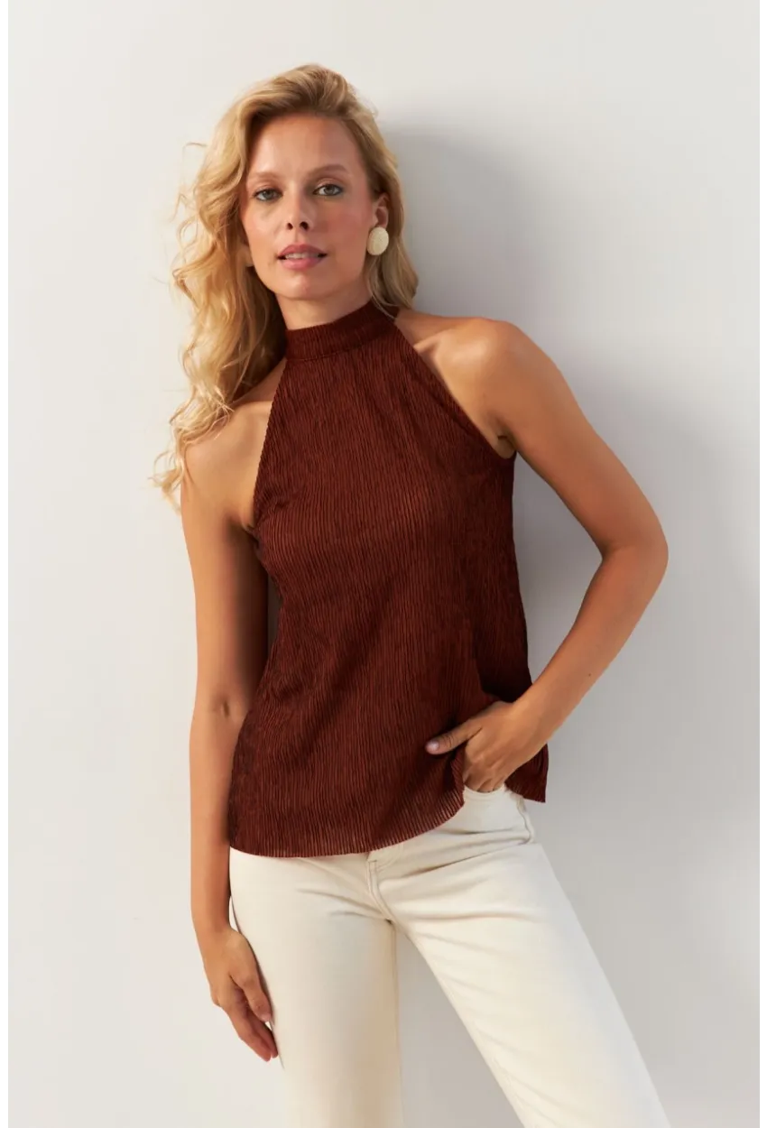 Kadın Kiremit Sırt Pencereli Bluz AYD373