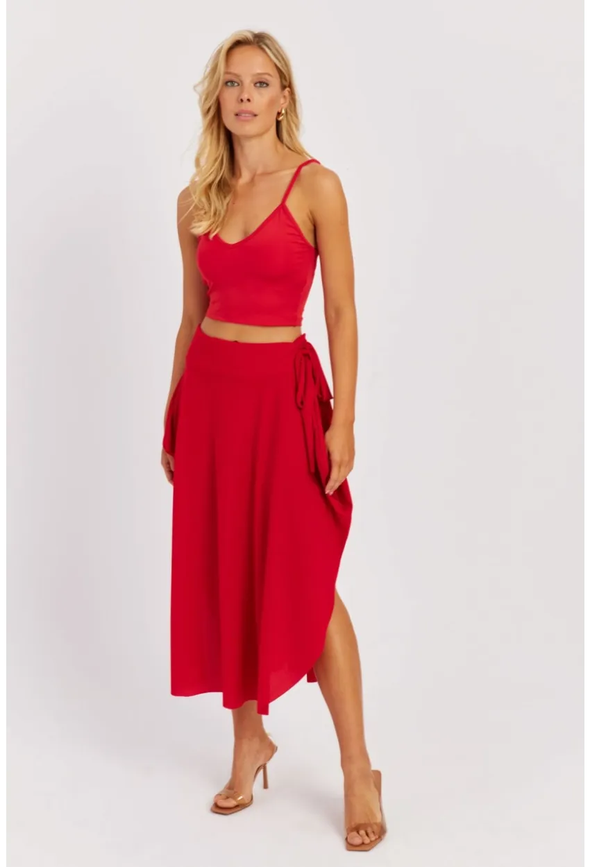 Kadın Kırmızı Asimetrik Etek LV176