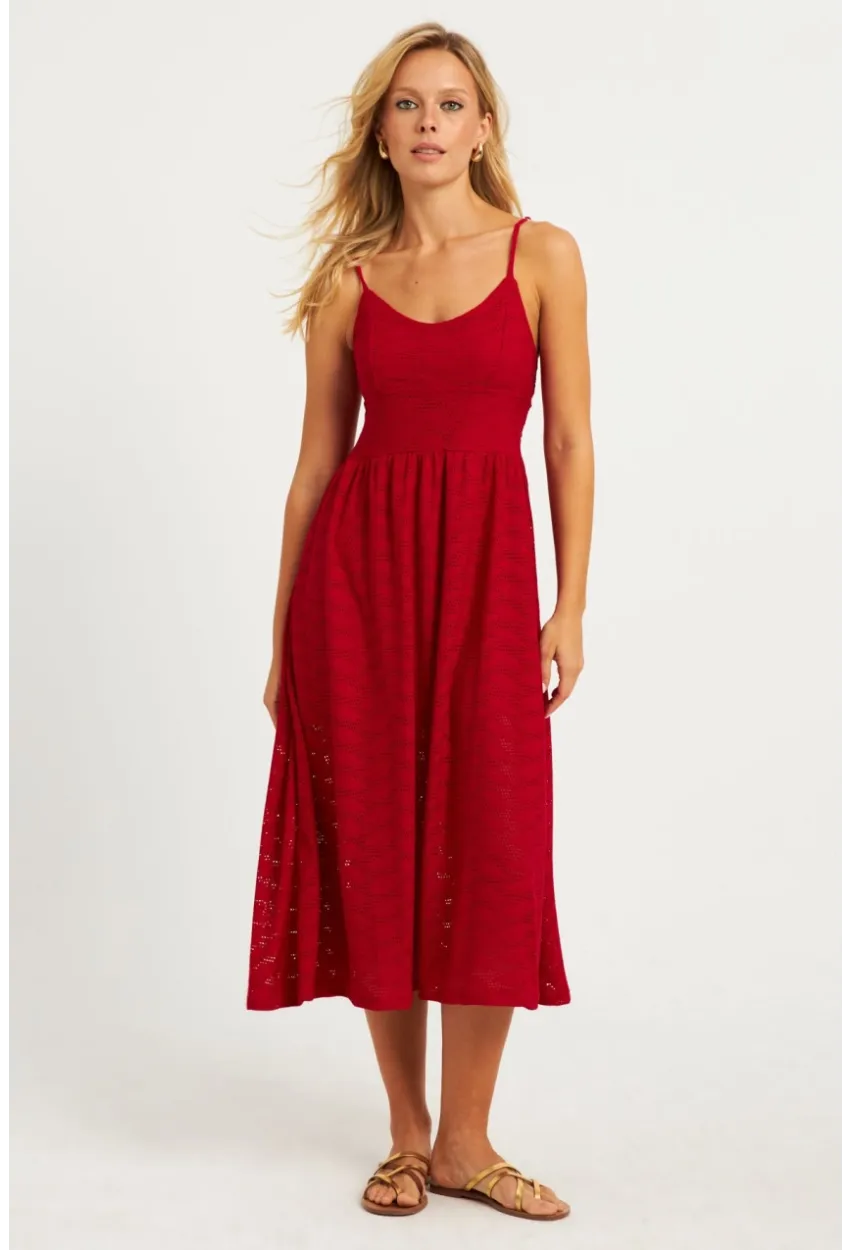 Kadın Kırmızı Astarlı Brode Midi Elbise TW70102-90