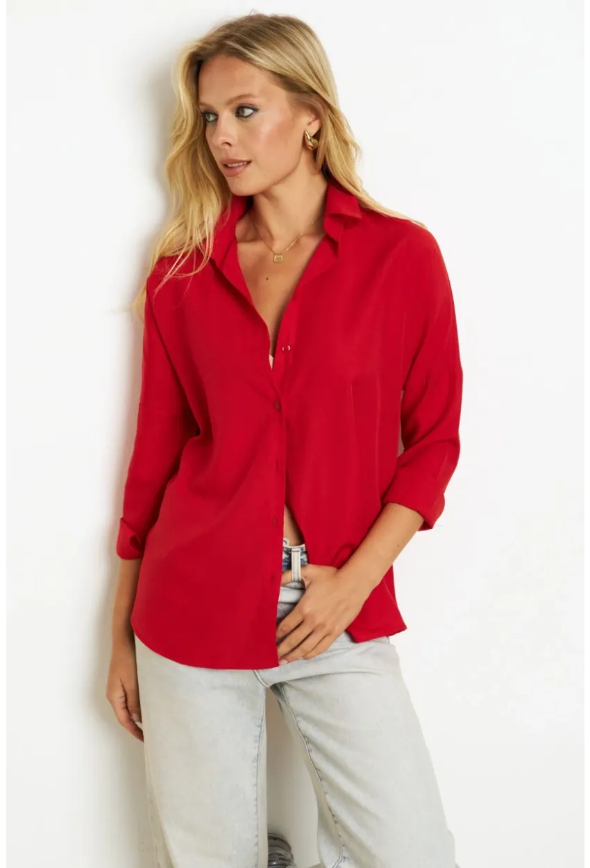 Kadın Kırmızı Basic Gömlek K1251