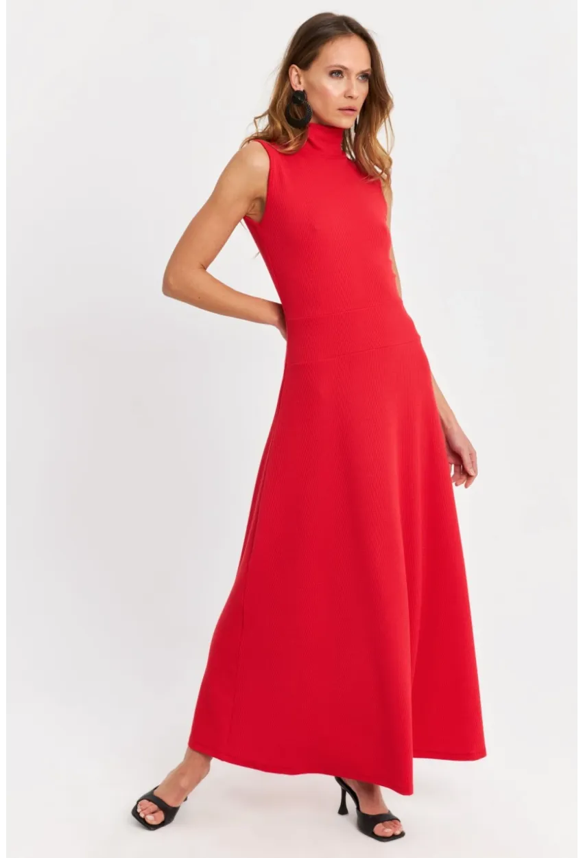 Kadın Kırmızı Basic Maxi Elbise TF29