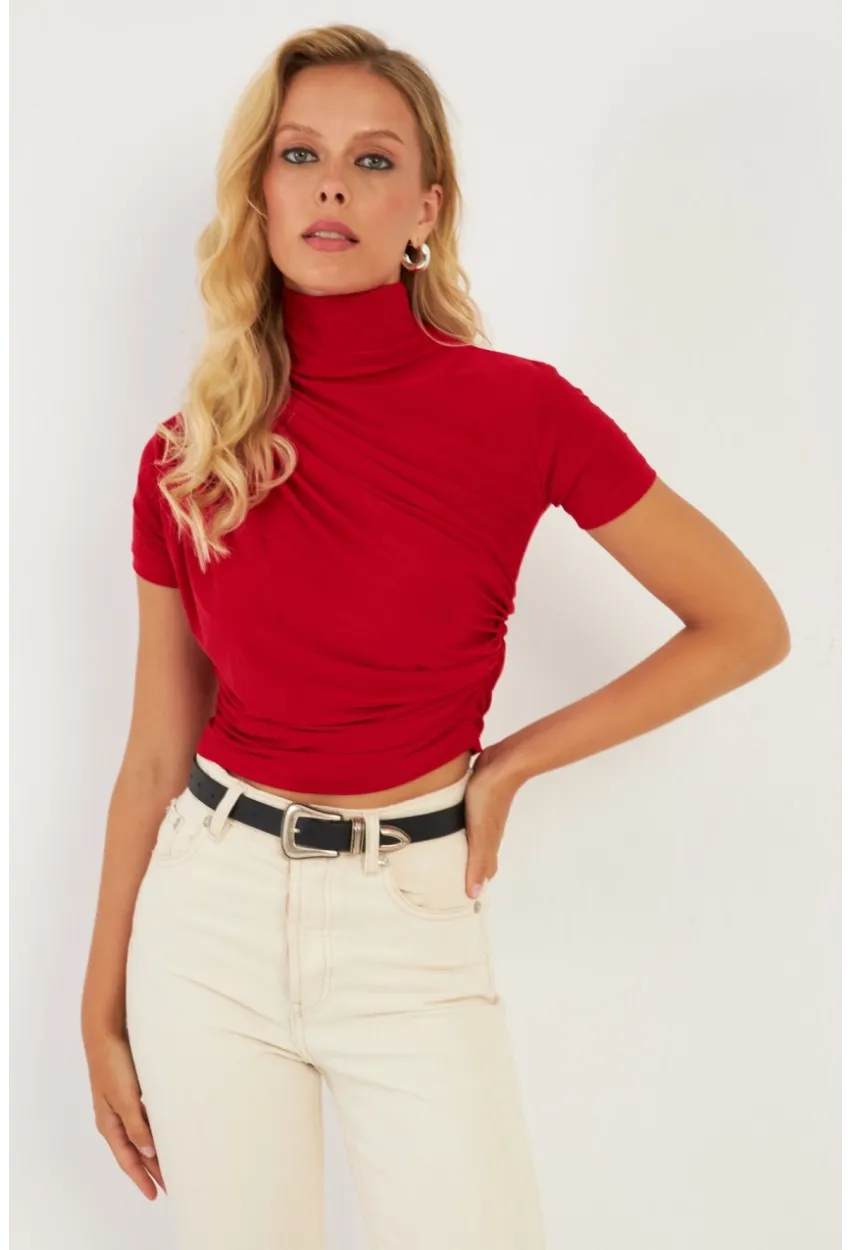 Kadın Kırmızı Büzgülü Bluz LPP1287