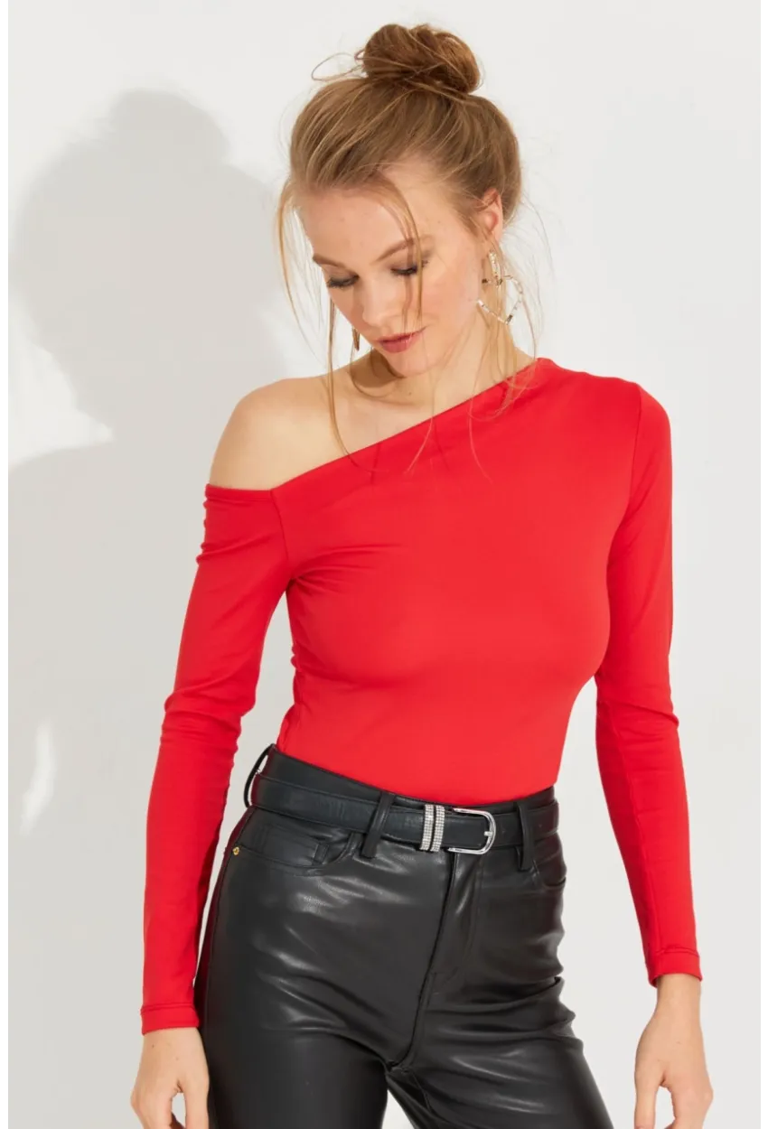 Kadın Kırmızı Çapraz Yaka Bluz EY2597