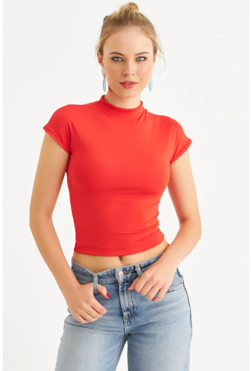 Kadın Kırmızı Dalgıç Bluz EY2564