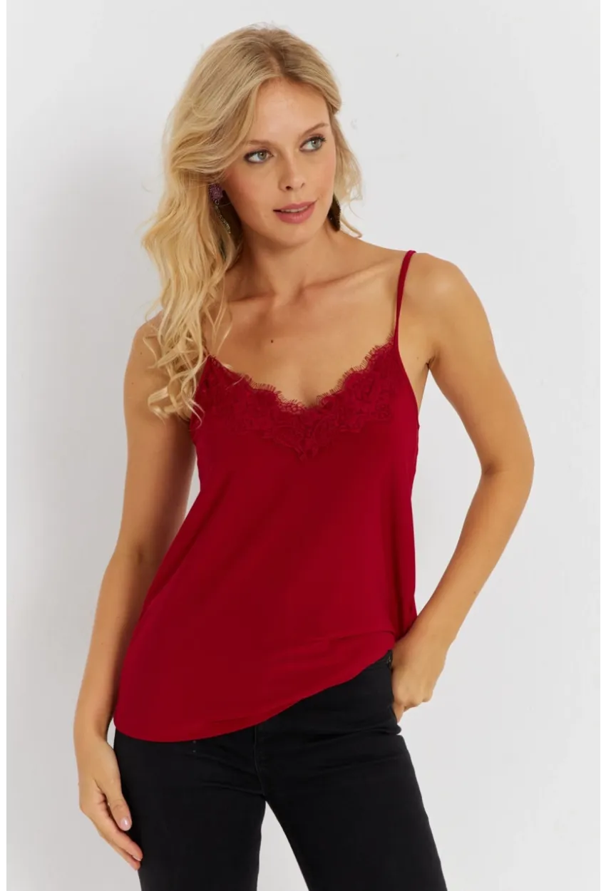 Kadın Kırmızı Dantelli Atlet AYD353