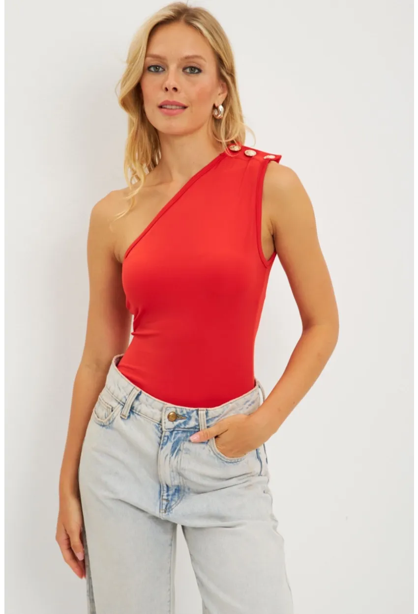 Kadın Kırmızı Düğme Detaylı Bluz EY2790
