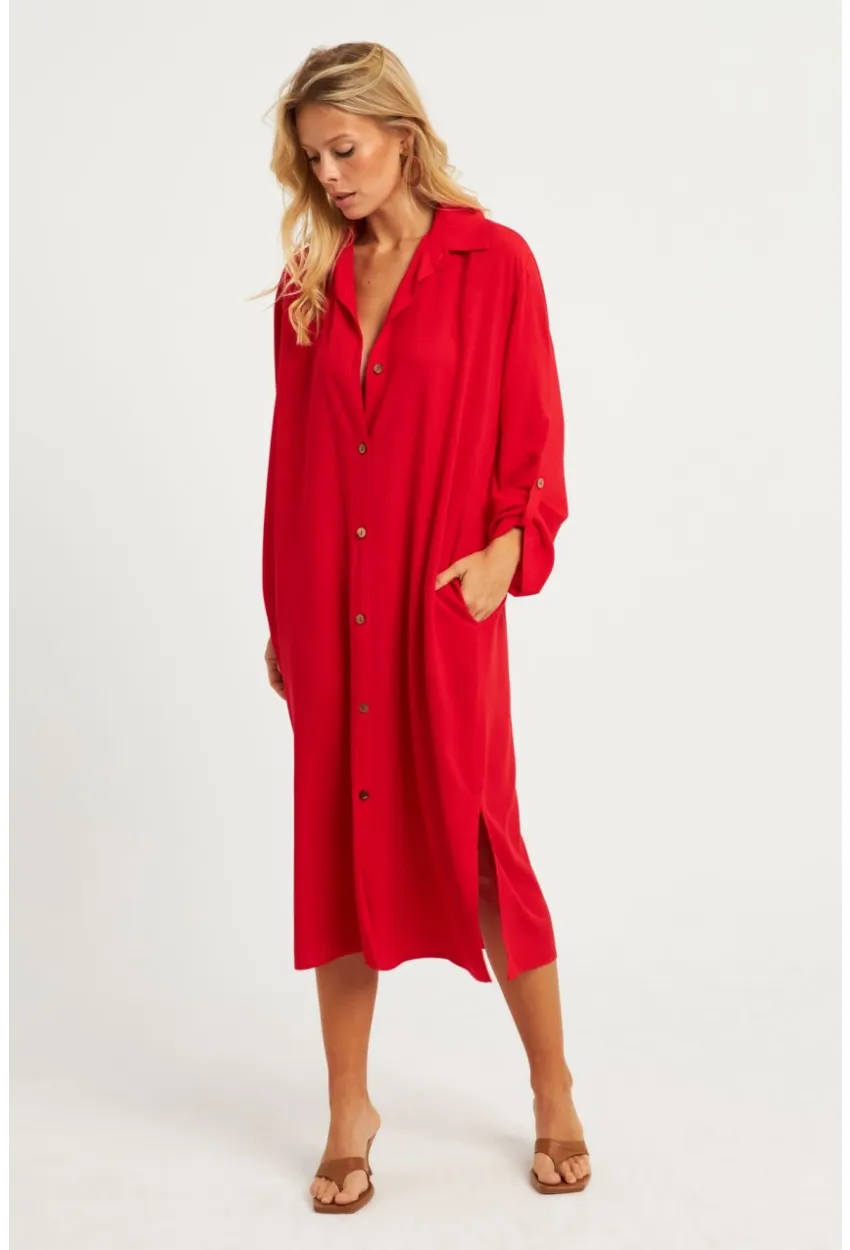 Kadın Kırmızı Gömlek Elbise LV178