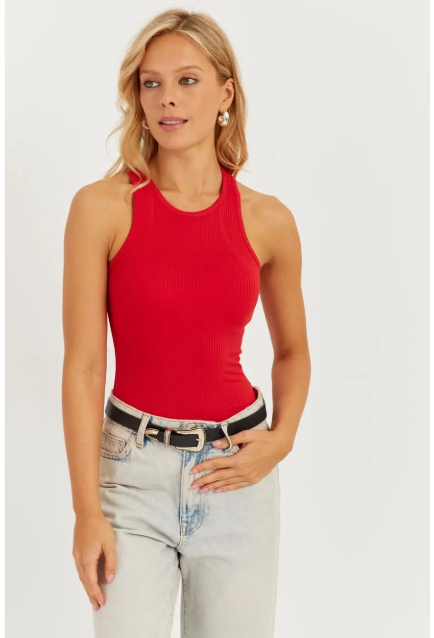 Kadın Kırmızı Halter Yaka Bluz AYD299