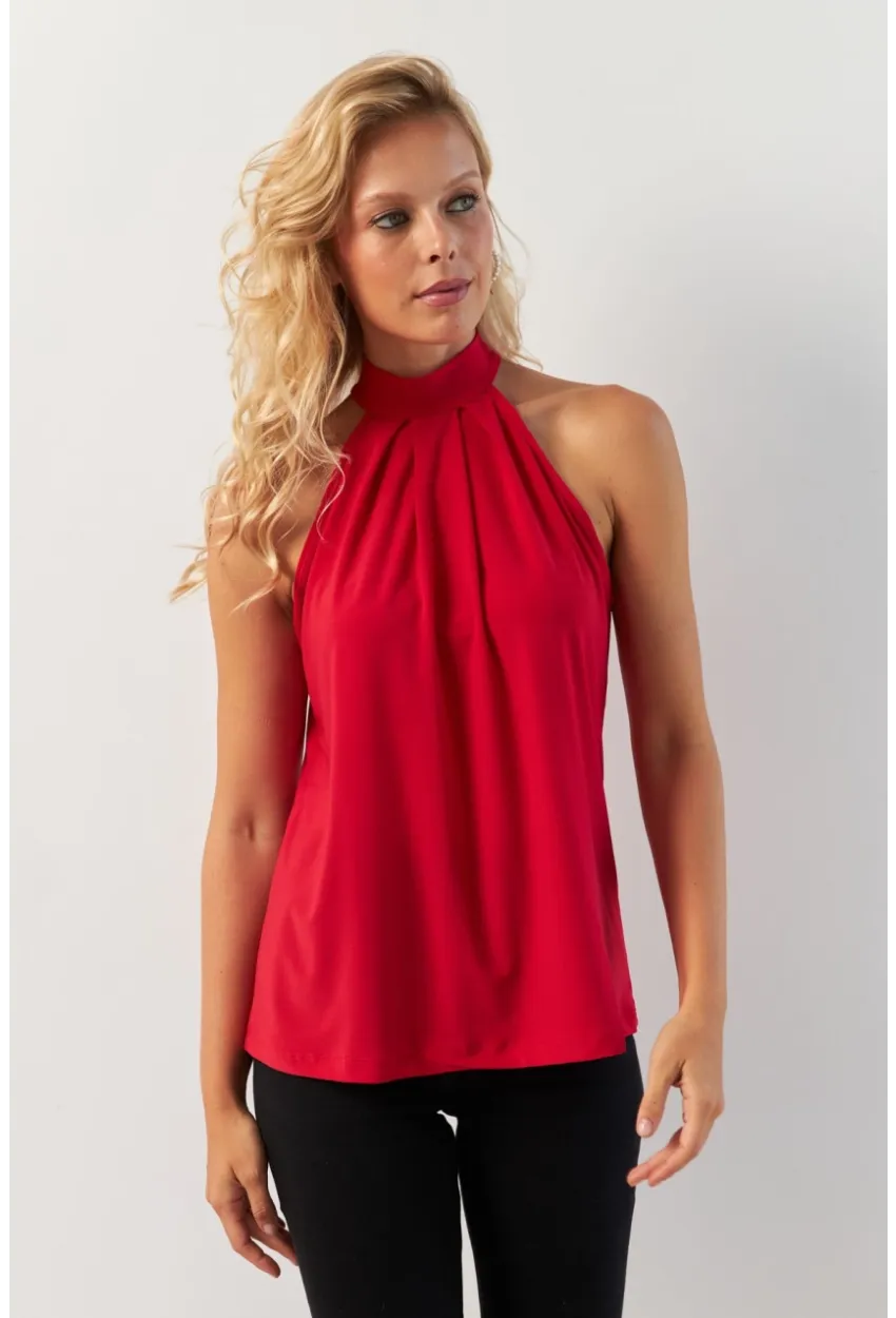Kadın Kırmızı Halter Yaka Bluz LPP1273