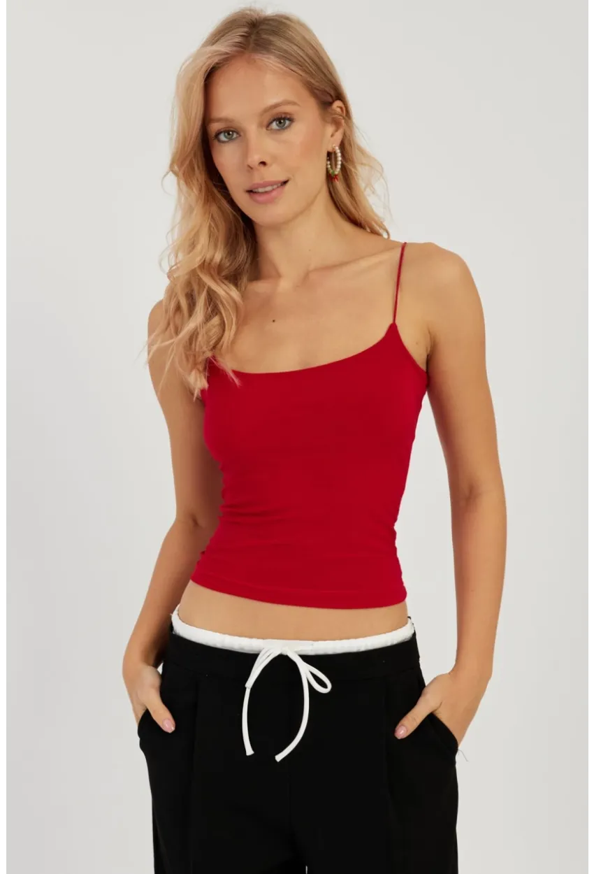 Kadın Kırmızı İp Askılı Bluz GÇ154