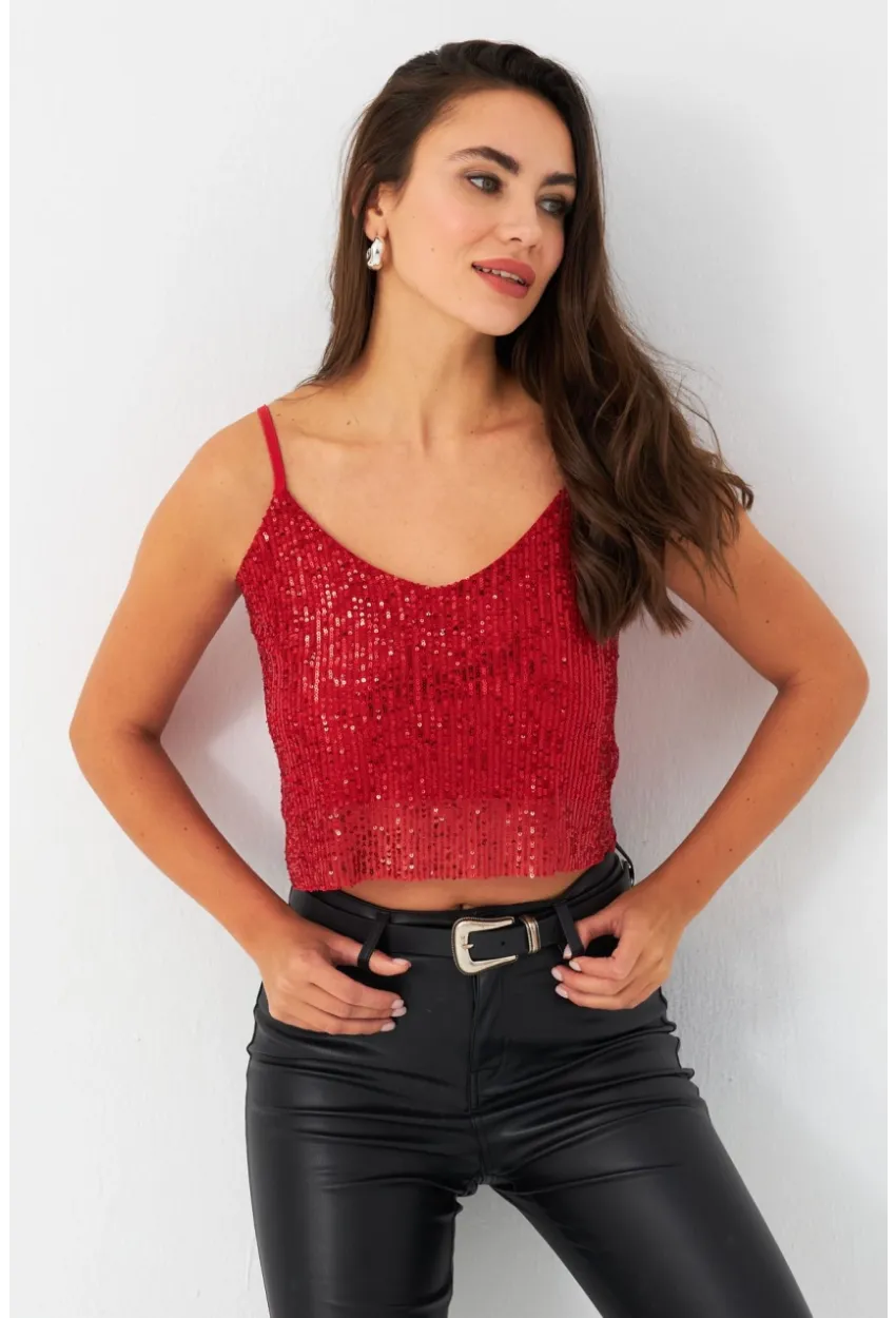 Kadın Kırmızı Payetli Büstiyer SHR10