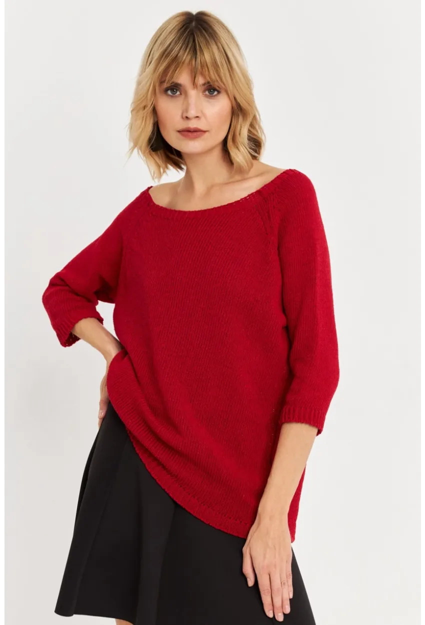 Kadın Kırmızı Sırtı Damla Triko Bluz YV267