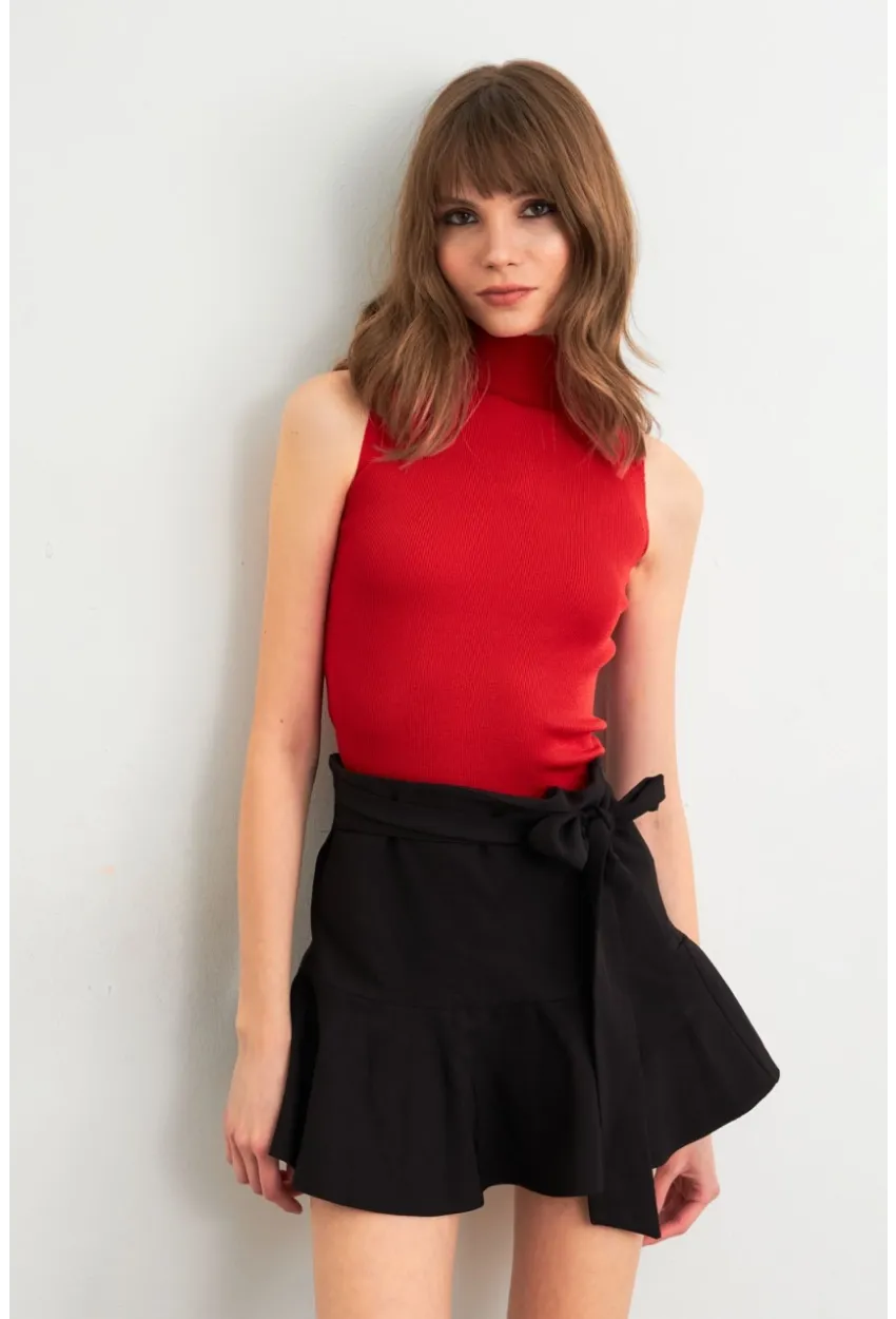 Kadın Kırmızı Triko Kolsuz Bluz YV305