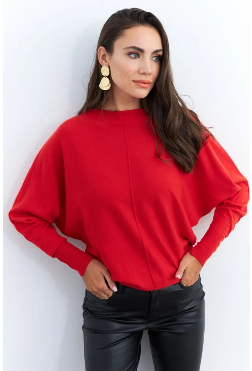 Kadın Kırmızı Yarasa Kol Kazak YİL558