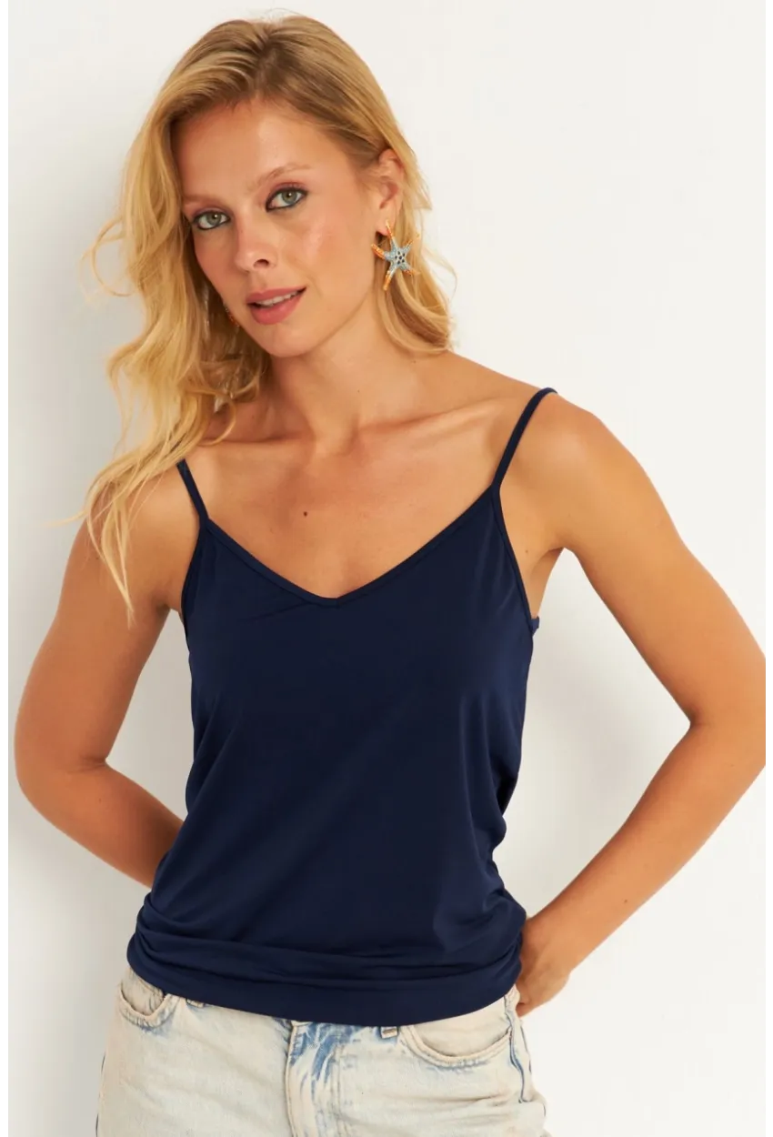 Kadın Lacivert Askılı Bluz AYD269