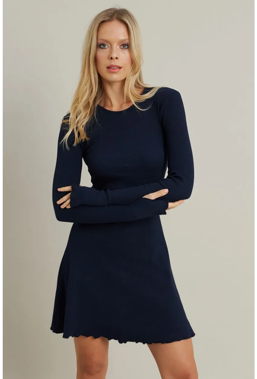 Kadın Lacivert Bağlamalı Kaşkorse Mini Elbise FRY2175