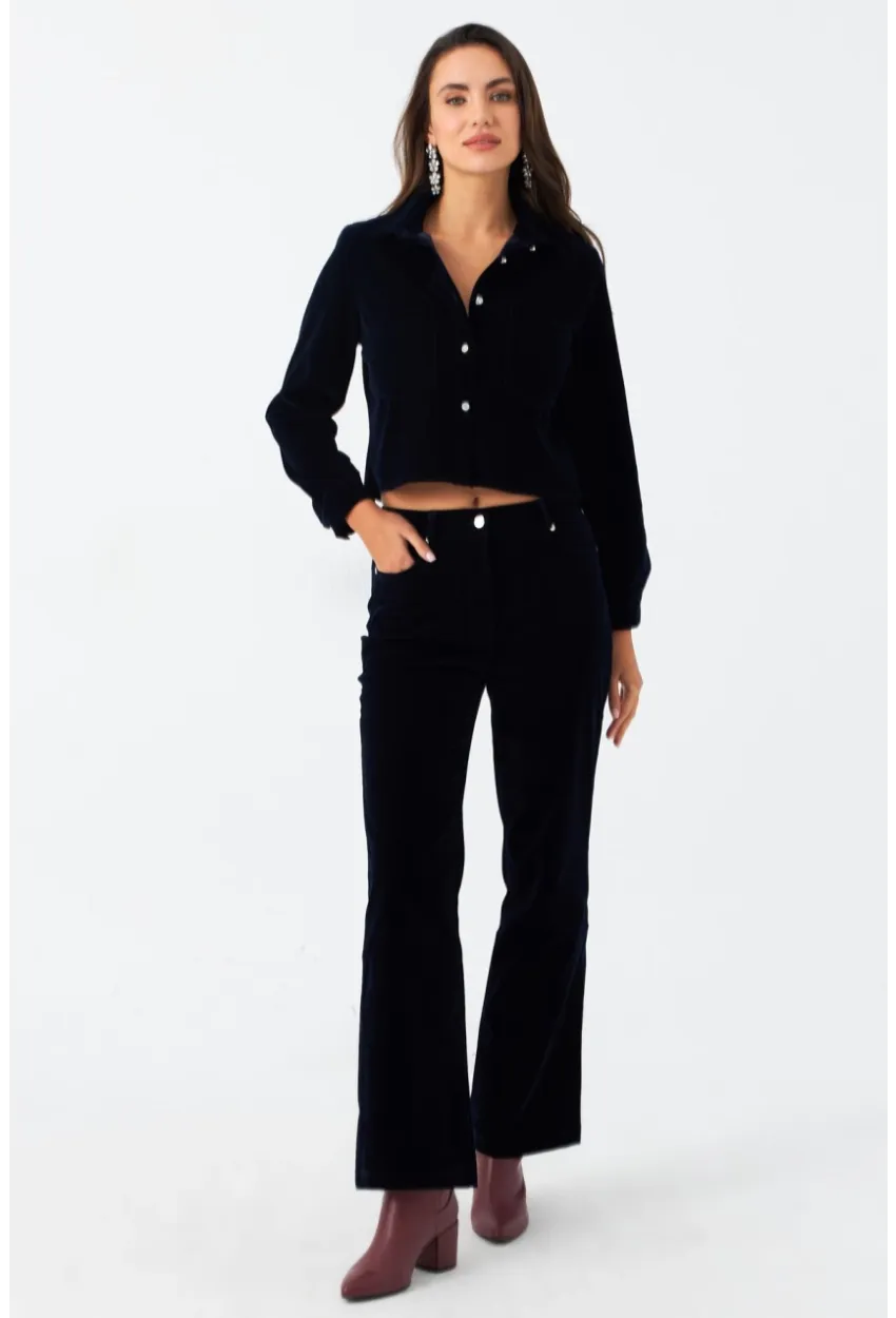 Kadın Lacivert Beli Lastikli Kadife Pantolon CAR1076