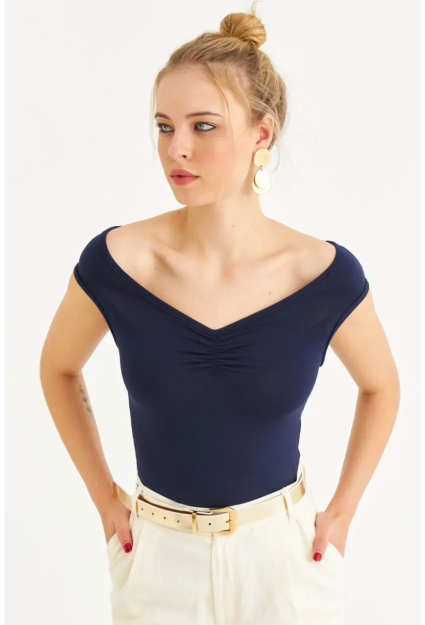 Kadın Lacivert Büzgülü Bluz EY3083
