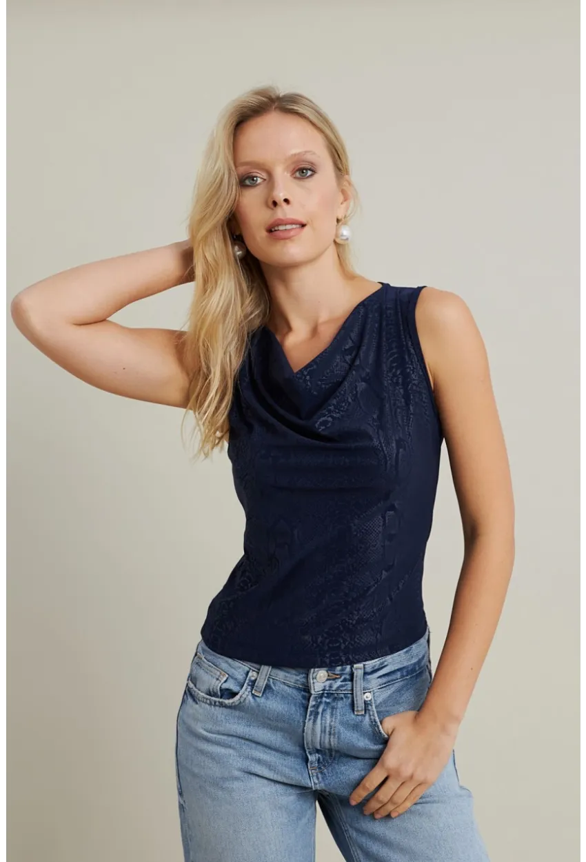 Kadın Lacivert Degaje Yaka Kolsuz Bluz LPP1297