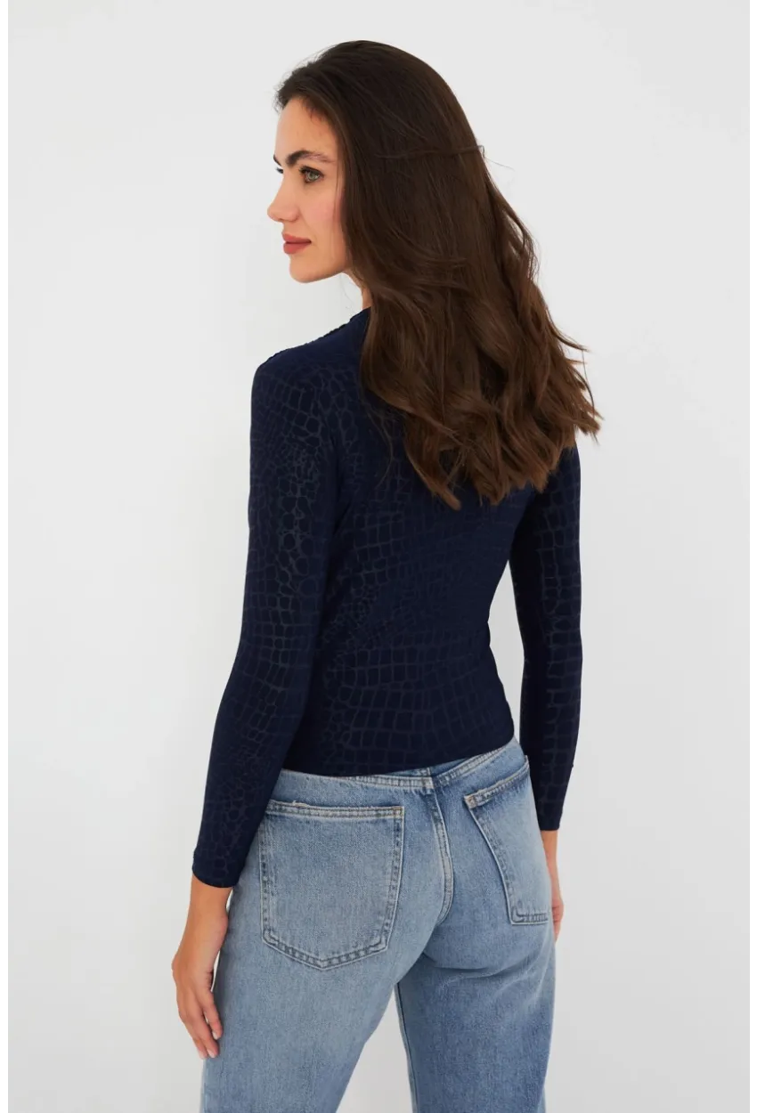 Kadın Lacivert Desenli Büzgülü Bluz LPP1279