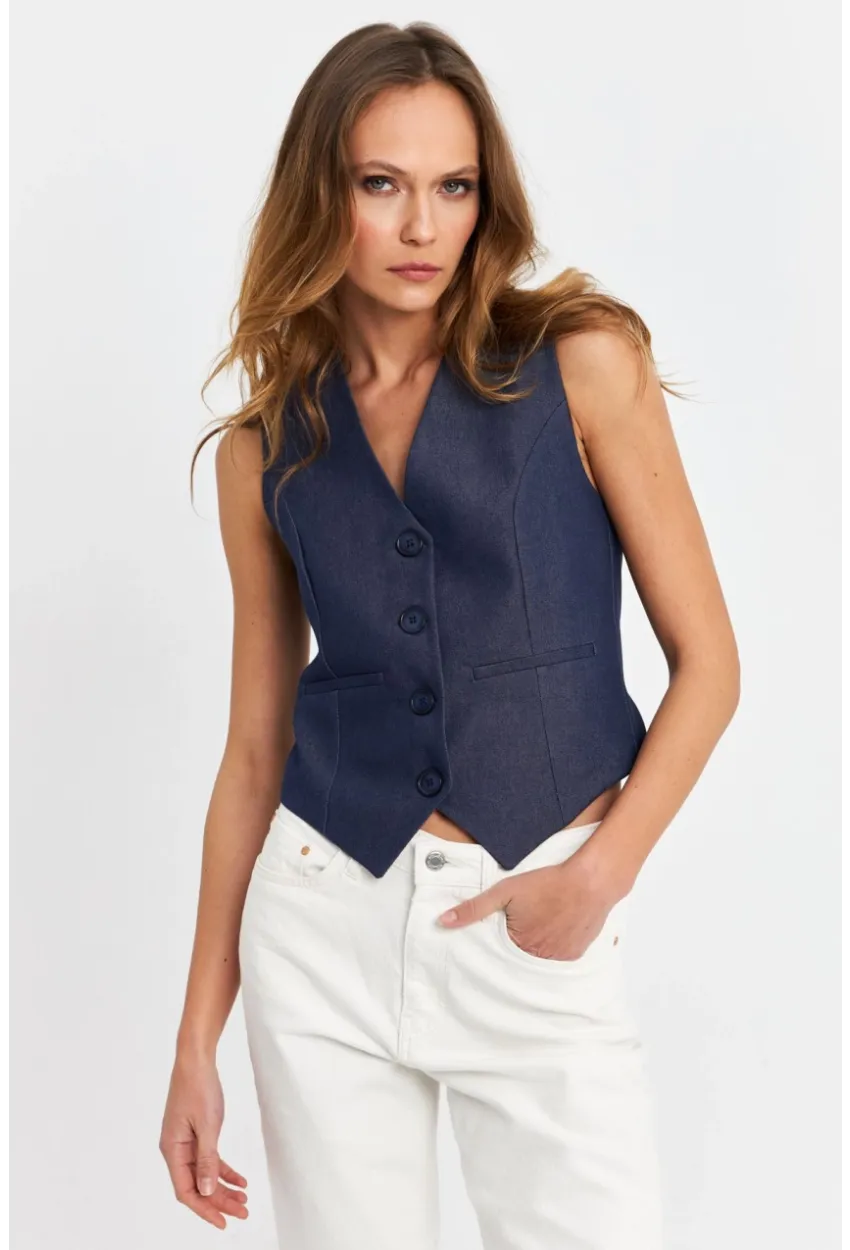 Kadın Lacivert Leopar Yelek TW21