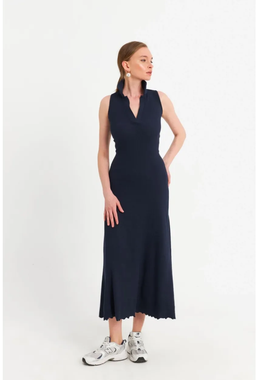 Kadın Lacivert Sırt Bağlamalı Midi Elbise MFRY2271-90