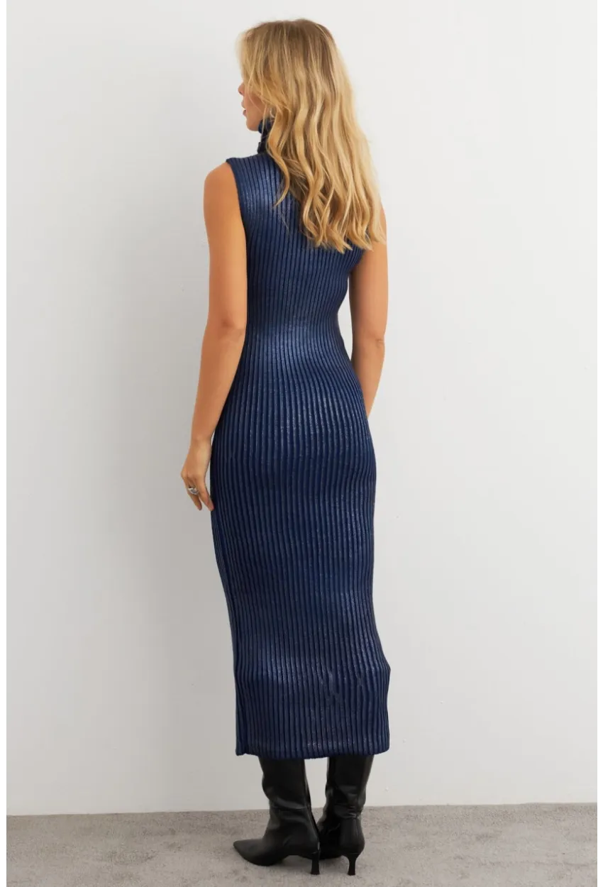 Kadın Lacivert Varaklı Balıkçı Maxi Elbise RM599