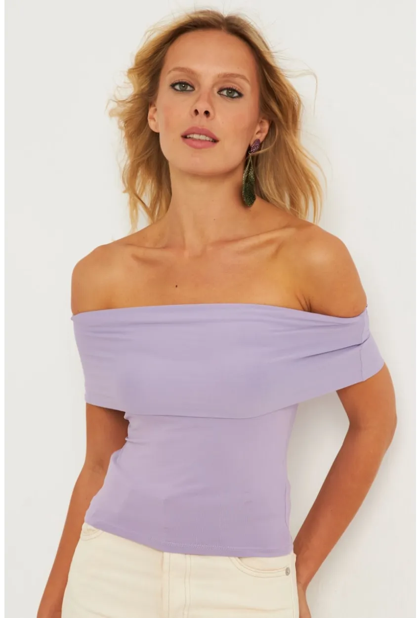 Kadın Lila Madonna Yaka Bluz CY340