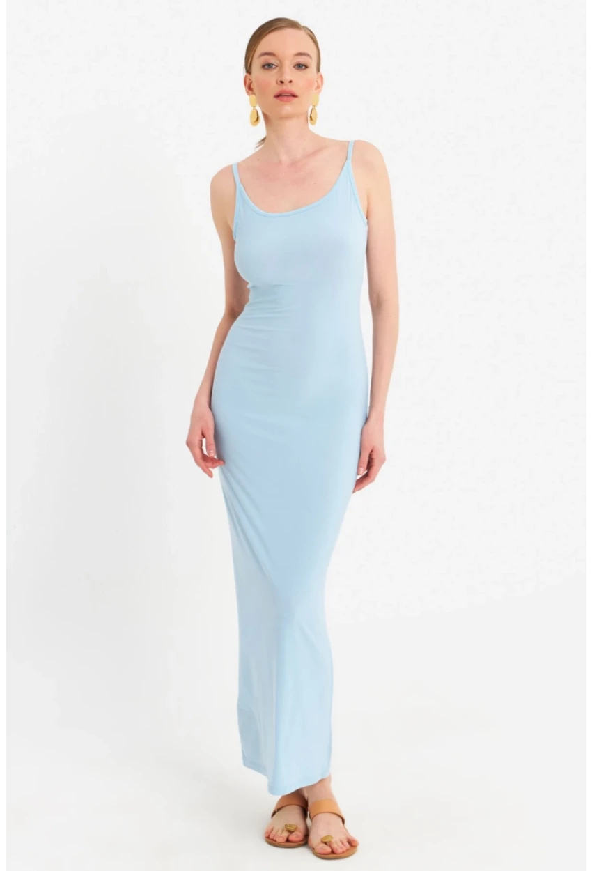 Kadın Mavi Ayarlanabilir Askılı Maxi Elbise MEN2004