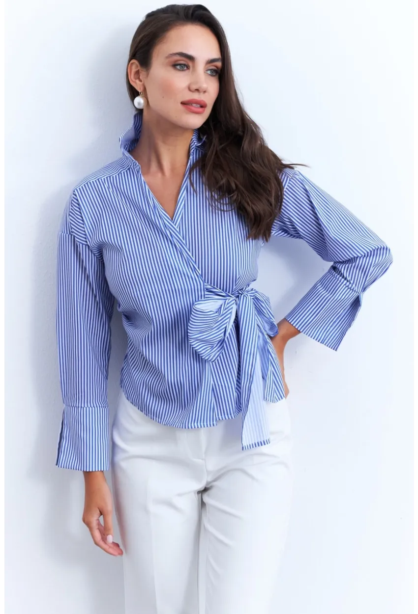 Kadın Mavi Bağlamalı Gömlek KED171