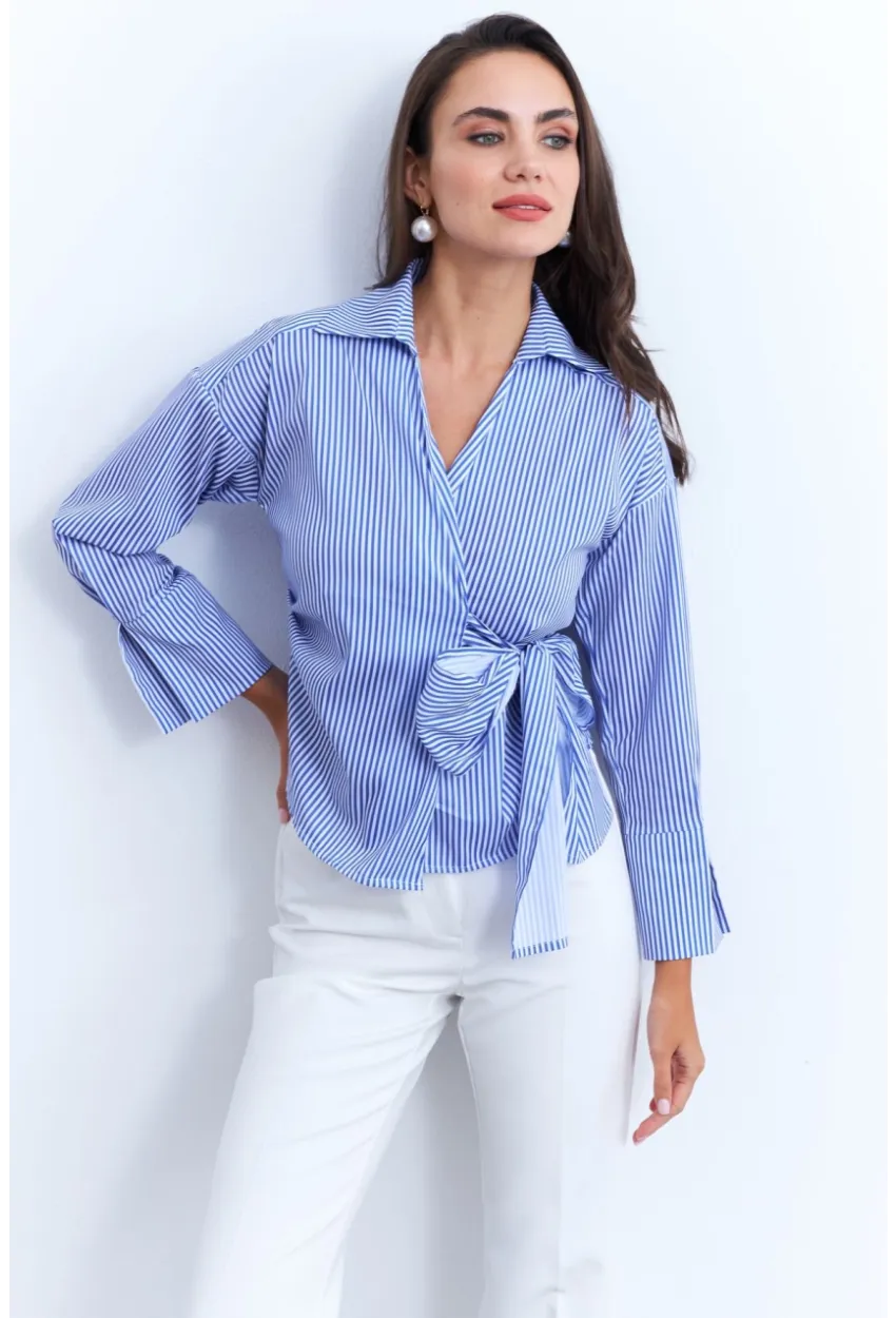 Kadın Mavi Bağlamalı Gömlek KED171