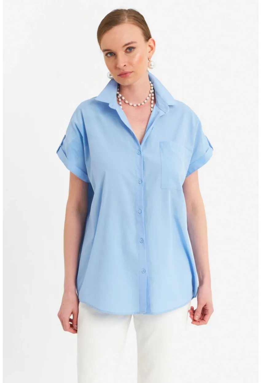 Kadın Mavi Basic Gömlek MZER427