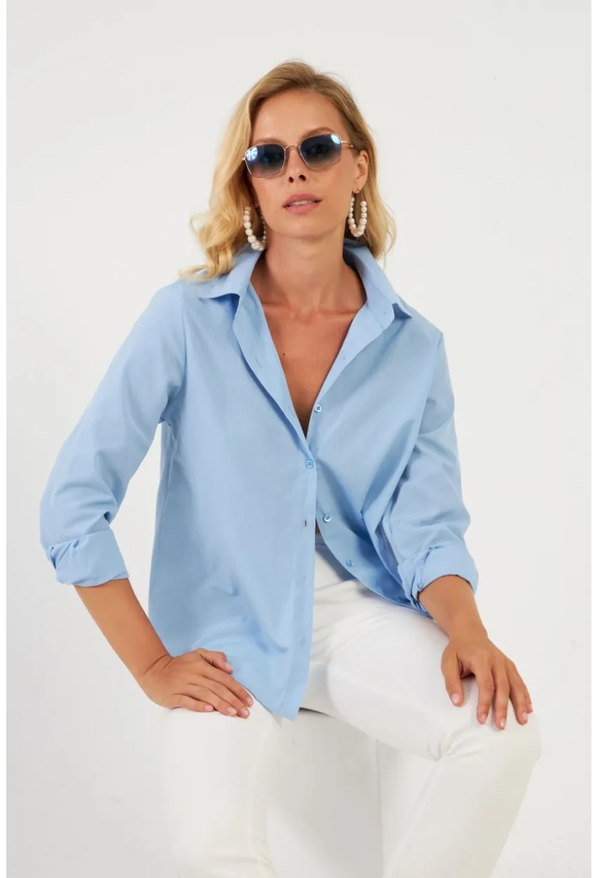 Kadın Mavi Basic Gömlek ZER411