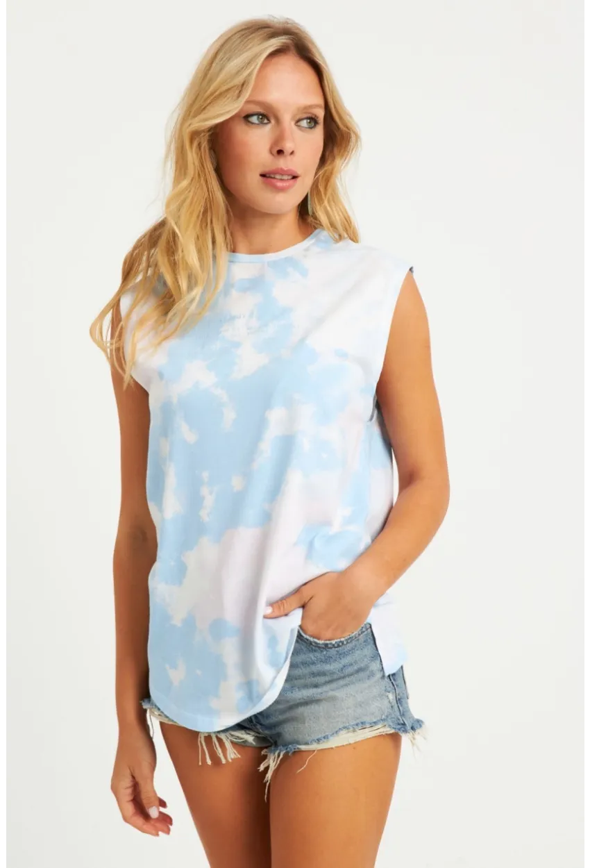 Kadın Mavi-Beyaz Batik T-Shirt AYD321