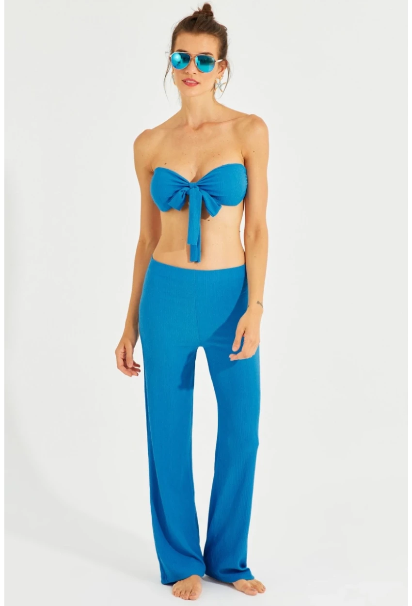 Kadın Mavi Büstiyerli Pantolon Takım YEL221225