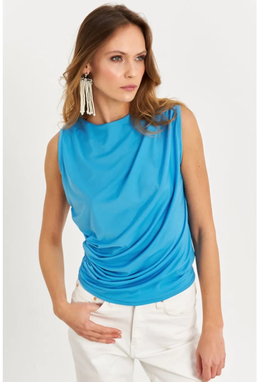 Kadın Mavi Büzgülü Bluz YZ625
