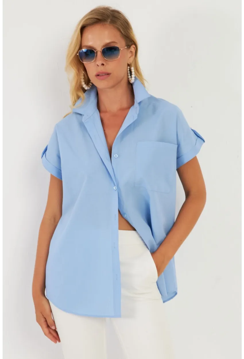 Kadın Mavi Cepli Gömlek ZER410