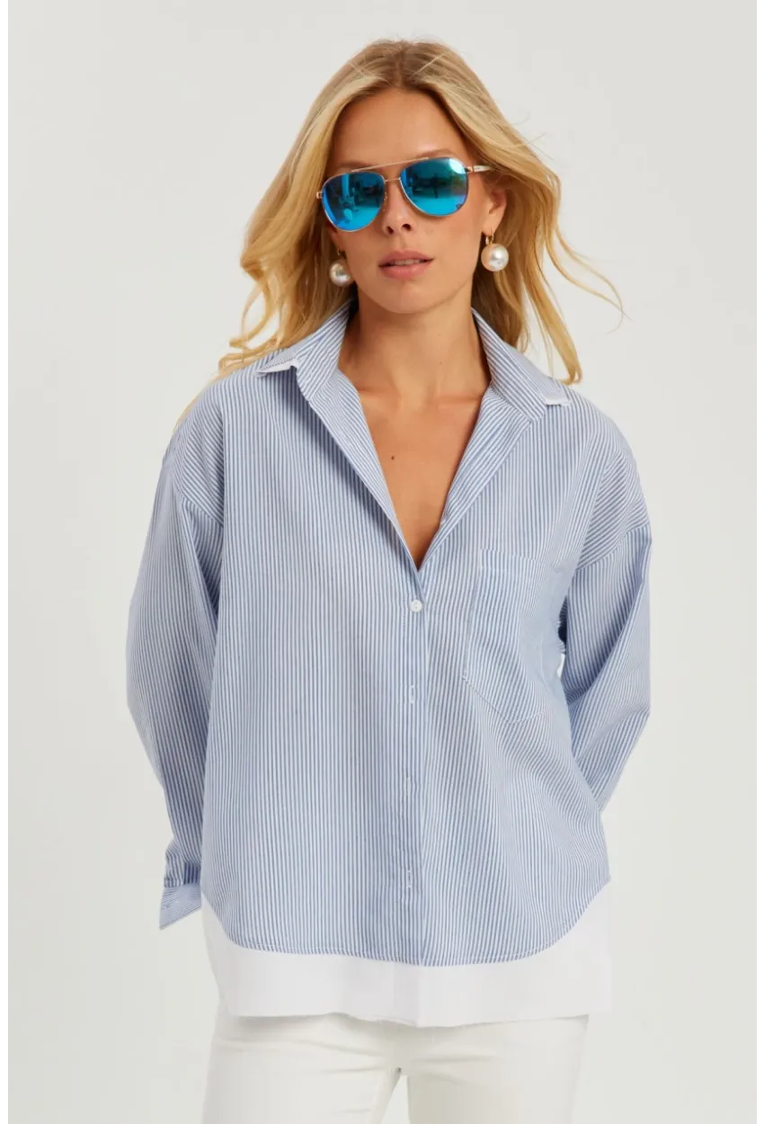 Kadın Mavi Çizgili Gömlek SF2551