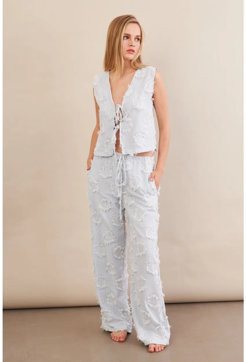 Kadın Mavi Çizgili Püsküllü Alt Üst Takım MOD2517