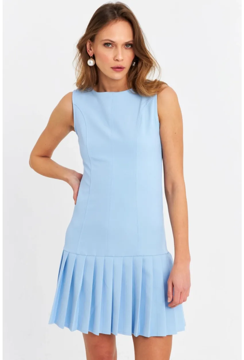 Kadın Mavi Eteği Pileli Mini Elbise FRY2265
