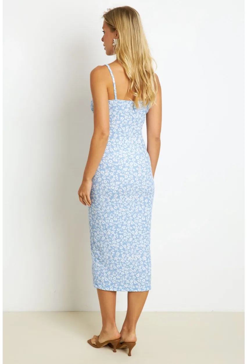 Kadın Mavi İnce Askılı Midi Elbise MON125