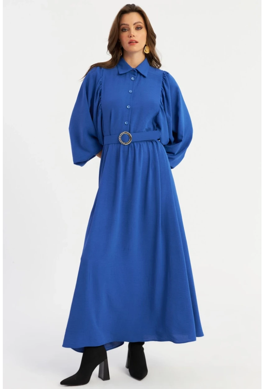 Kadın Mavi Kemerli Maxi Elbise MASF15